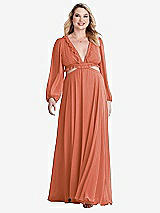 Alt View 1 Thumbnail - Terracotta Copper Bishop Sleeve Ruffled Chiffon Cutout Maxi Dress - Harlow 