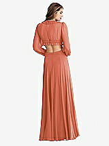 Rear View Thumbnail - Terracotta Copper Bishop Sleeve Ruffled Chiffon Cutout Maxi Dress - Harlow 