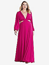 Alt View 1 Thumbnail - Think Pink Bishop Sleeve Ruffled Chiffon Cutout Maxi Dress - Harlow 