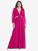 Front View Thumbnail - Think Pink Bishop Sleeve Ruffled Chiffon Cutout Maxi Dress - Harlow 