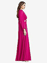 Side View Thumbnail - Think Pink Bishop Sleeve Ruffled Chiffon Cutout Maxi Dress - Harlow 