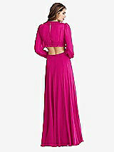 Rear View Thumbnail - Think Pink Bishop Sleeve Ruffled Chiffon Cutout Maxi Dress - Harlow 