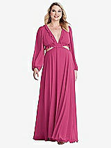 Alt View 1 Thumbnail - Tea Rose Bishop Sleeve Ruffled Chiffon Cutout Maxi Dress - Harlow 