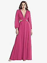 Front View Thumbnail - Tea Rose Bishop Sleeve Ruffled Chiffon Cutout Maxi Dress - Harlow 