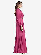 Side View Thumbnail - Tea Rose Bishop Sleeve Ruffled Chiffon Cutout Maxi Dress - Harlow 