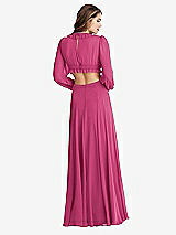 Rear View Thumbnail - Tea Rose Bishop Sleeve Ruffled Chiffon Cutout Maxi Dress - Harlow 