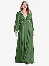 Alt View 1 Thumbnail - Vineyard Green Bishop Sleeve Ruffled Chiffon Cutout Maxi Dress - Harlow 