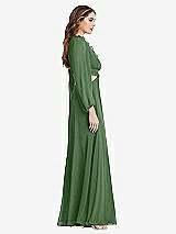 Side View Thumbnail - Vineyard Green Bishop Sleeve Ruffled Chiffon Cutout Maxi Dress - Harlow 