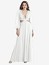 Front View Thumbnail - White Bishop Sleeve Ruffled Chiffon Cutout Maxi Dress - Harlow 