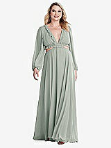 Alt View 1 Thumbnail - Willow Green Bishop Sleeve Ruffled Chiffon Cutout Maxi Dress - Harlow 