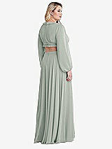 Alt View 2 Thumbnail - Willow Green Bishop Sleeve Ruffled Chiffon Cutout Maxi Dress - Harlow 