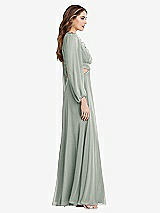 Side View Thumbnail - Willow Green Bishop Sleeve Ruffled Chiffon Cutout Maxi Dress - Harlow 