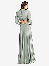 Rear View Thumbnail - Willow Green Bishop Sleeve Ruffled Chiffon Cutout Maxi Dress - Harlow 