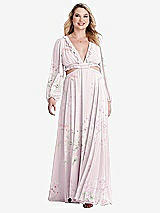 Alt View 1 Thumbnail - Watercolor Print Bishop Sleeve Ruffled Chiffon Cutout Maxi Dress - Harlow 