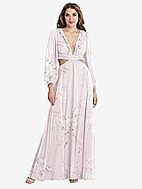 Front View Thumbnail - Watercolor Print Bishop Sleeve Ruffled Chiffon Cutout Maxi Dress - Harlow 