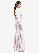 Side View Thumbnail - Watercolor Print Bishop Sleeve Ruffled Chiffon Cutout Maxi Dress - Harlow 