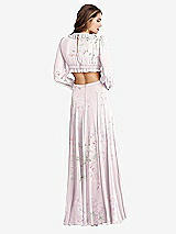 Rear View Thumbnail - Watercolor Print Bishop Sleeve Ruffled Chiffon Cutout Maxi Dress - Harlow 