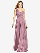 Front View Thumbnail - Dusty Pink One-Shoulder Draped Chiffon Maxi Dress - Dani