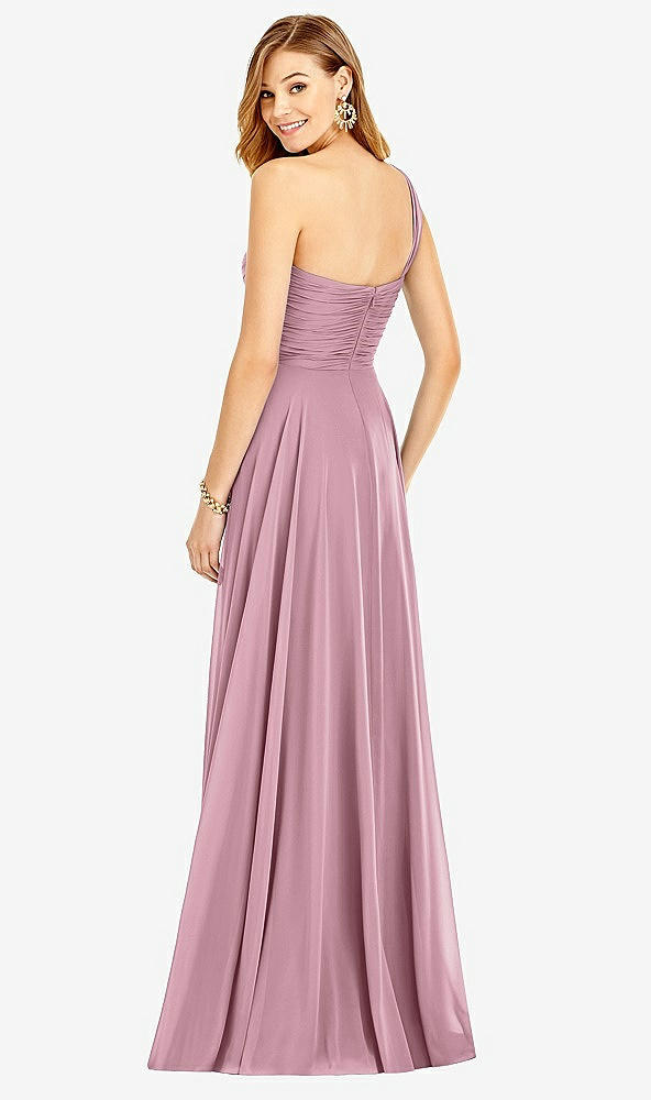 Back View - Dusty Pink One-Shoulder Draped Chiffon Maxi Dress - Dani