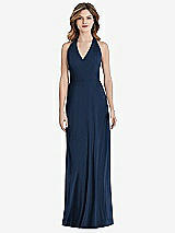 Rear View Thumbnail - Midnight Navy V-Neck Halter Chiffon Maxi Dress - Taryn