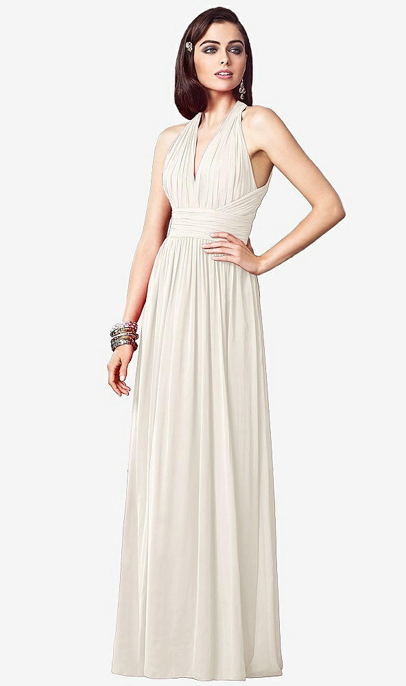 Front View - Ivory Ruched Halter Open-Back Maxi Dress - Jada