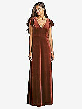 Front View Thumbnail - Auburn Moon Flutter Sleeve Velvet Maxi Dress with Pockets