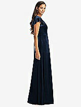 Side View Thumbnail - Midnight Navy Flutter Sleeve Velvet Maxi Dress with Pockets