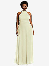 Front View Thumbnail - Butter Yellow High Neck Halter Backless Maxi Dress