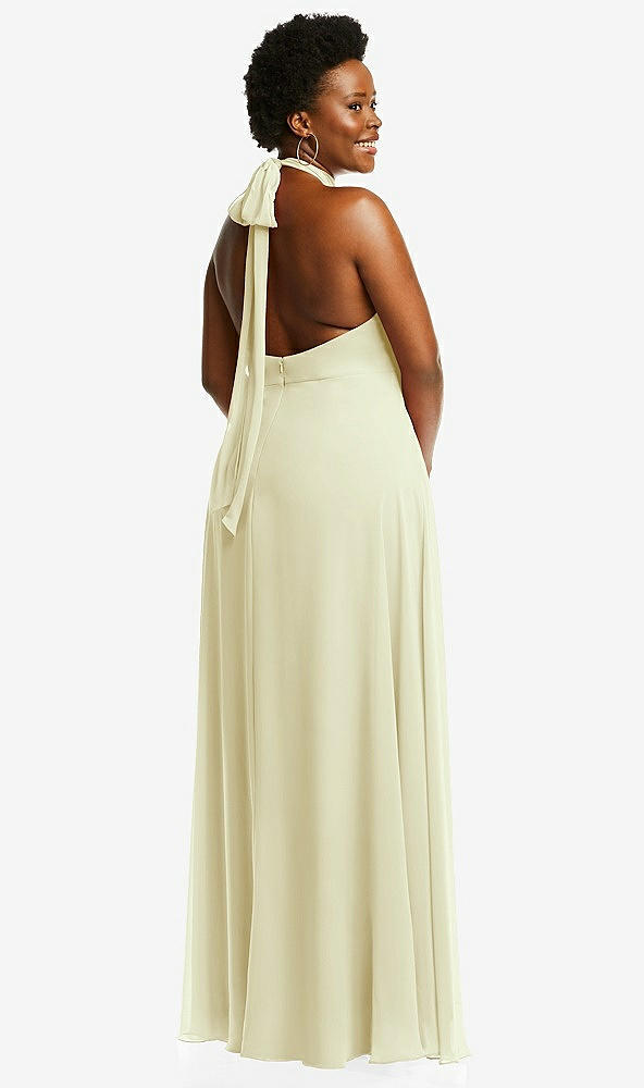 Back View - Butter Yellow High Neck Halter Backless Maxi Dress