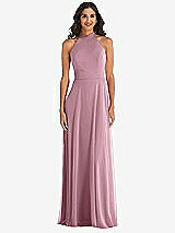 Alt View 2 Thumbnail - Dusty Pink High Neck Halter Backless Maxi Dress