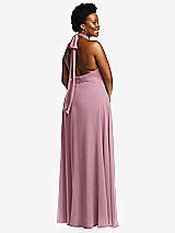 Rear View Thumbnail - Dusty Pink High Neck Halter Backless Maxi Dress