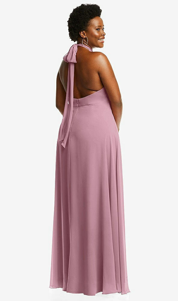 Back View - Dusty Pink High Neck Halter Backless Maxi Dress