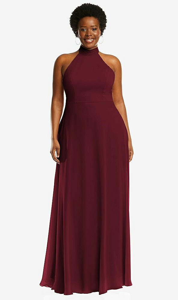 Front View - Cabernet High Neck Halter Backless Maxi Dress