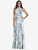 Alt View 1 Thumbnail - Cottage Rose Dusk Blue High Neck Halter Backless Maxi Dress