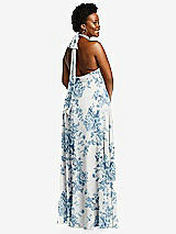 Rear View Thumbnail - Cottage Rose Dusk Blue High Neck Halter Backless Maxi Dress