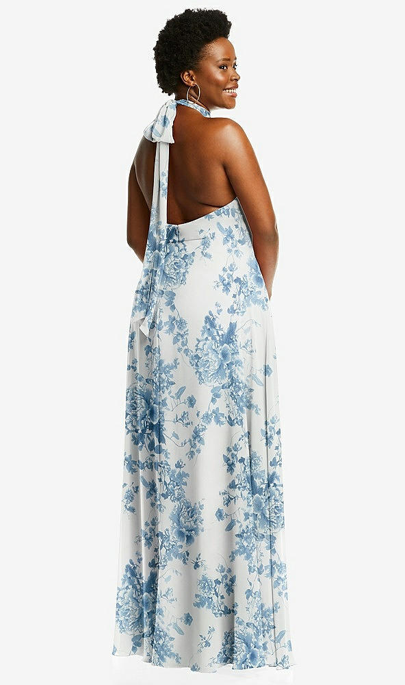 Back View - Cottage Rose Dusk Blue High Neck Halter Backless Maxi Dress
