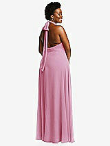 Rear View Thumbnail - Powder Pink High Neck Halter Backless Maxi Dress