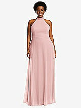 Front View Thumbnail - Rose High Neck Halter Backless Maxi Dress
