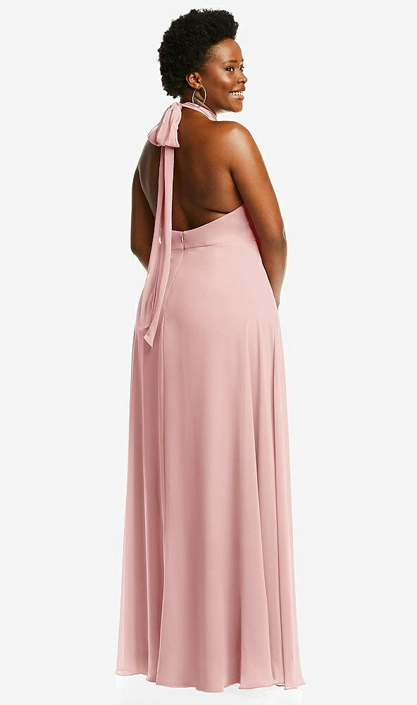Back View - Rose High Neck Halter Backless Maxi Dress