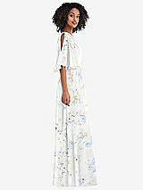 Side View Thumbnail - Bleu Garden One-Shoulder Bell Sleeve Chiffon Maxi Dress