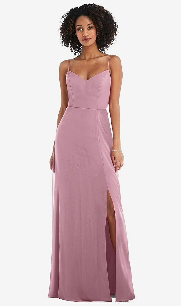 Front View - Dusty Pink Tie-Back Cutout Maxi Dress with Front Slit