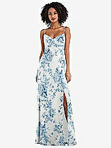 Front View Thumbnail - Cottage Rose Dusk Blue Tie-Back Cutout Maxi Dress with Front Slit