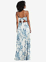 Rear View Thumbnail - Cottage Rose Dusk Blue Tie-Back Cutout Maxi Dress with Front Slit