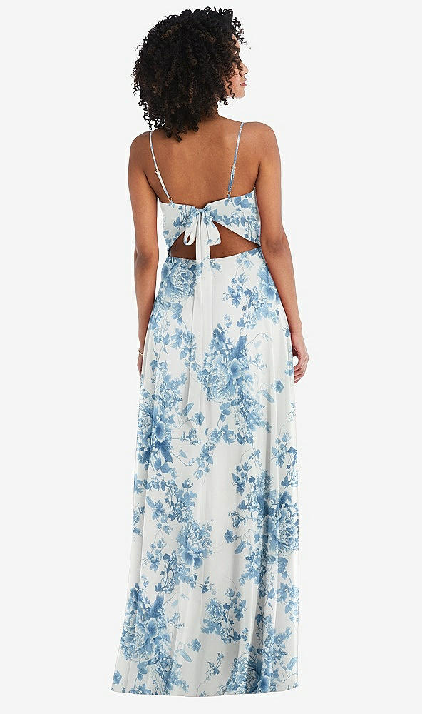 Back View - Cottage Rose Dusk Blue Tie-Back Cutout Maxi Dress with Front Slit
