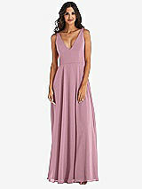 Alt View 3 Thumbnail - Dusty Pink Deep V-Neck Chiffon Maxi Dress