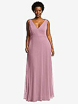 Front View Thumbnail - Dusty Pink Deep V-Neck Chiffon Maxi Dress