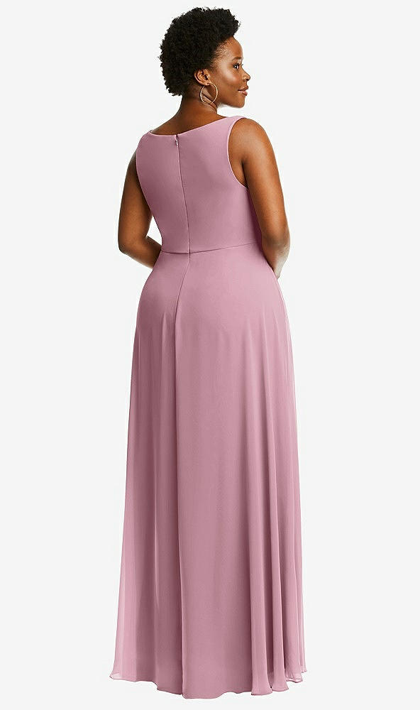 Back View - Dusty Pink Deep V-Neck Chiffon Maxi Dress