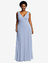 Front View Thumbnail - Sky Blue Deep V-Neck Chiffon Maxi Dress