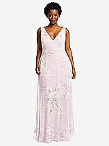 Front View Thumbnail - Watercolor Print Deep V-Neck Chiffon Maxi Dress