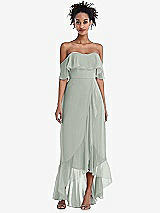 Front View Thumbnail - Willow Green Off-the-Shoulder Ruffled High Low Maxi Dress